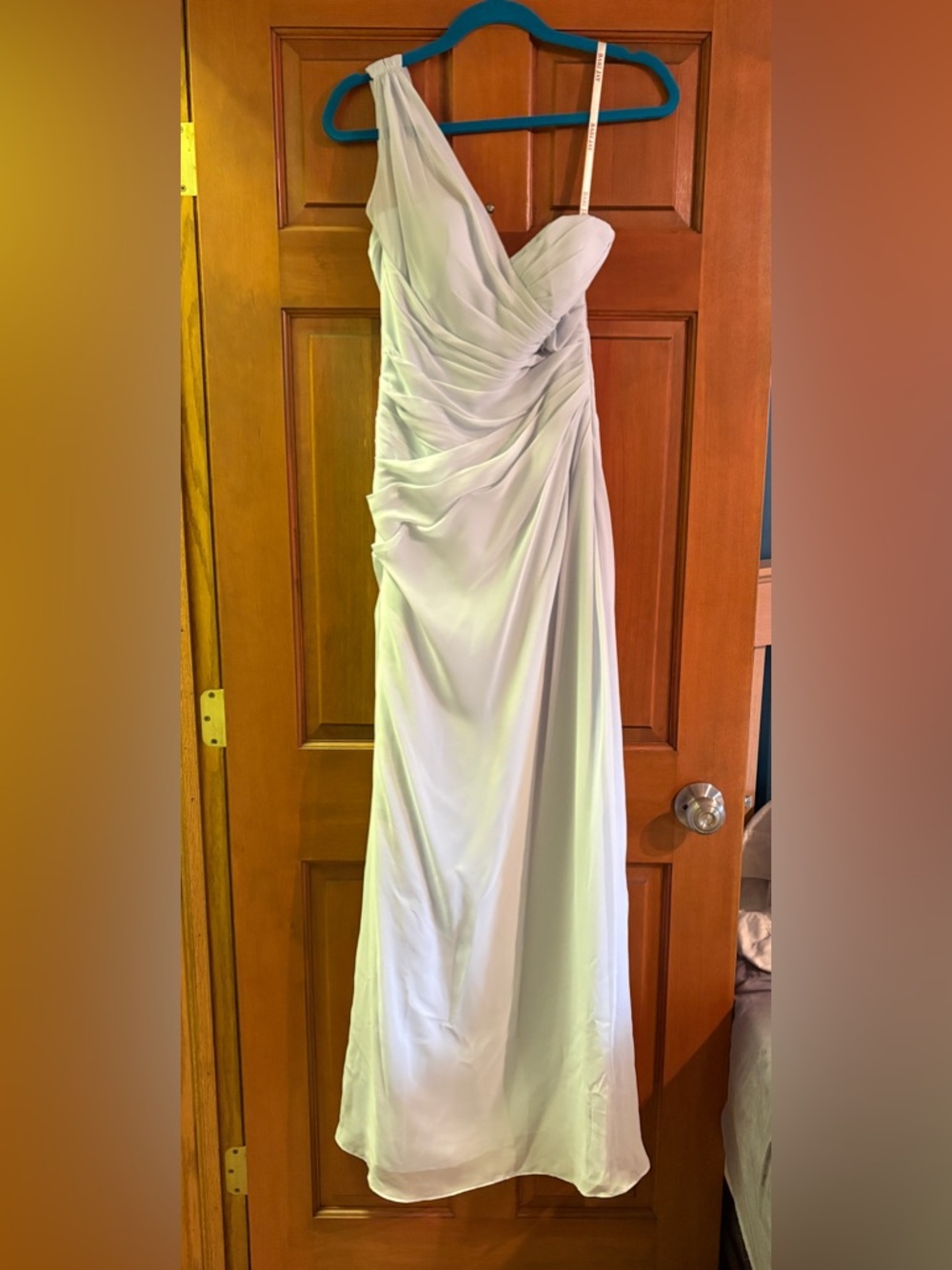 Bari Jay Elegant Light Sage Ruched Evening Dress